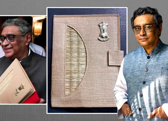 বাজেটের ফাইলে ‘মেড ইন বেঙ্গল’-এর ছোঁয়া: চট ও মাদুরকাঠির নকশায় বিধানসভায় নজর কাড়লেন অর্থমন্ত্রী স্বপন দাশগুপ্ত