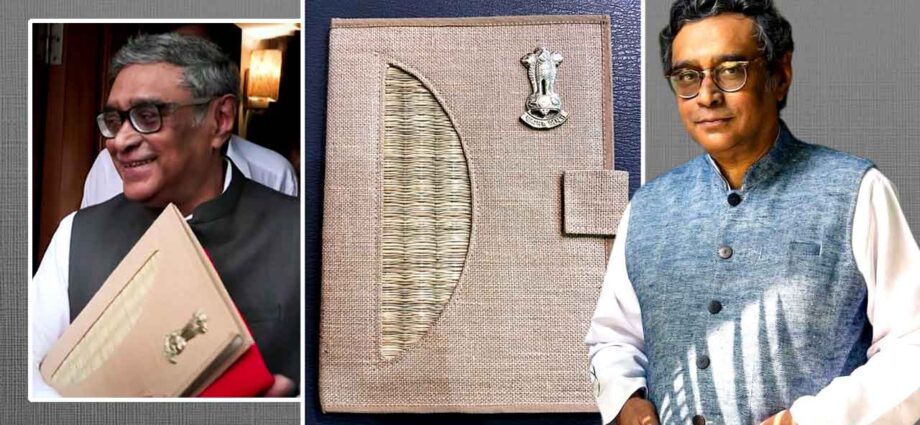 বাজেটের ফাইলে ‘মেড ইন বেঙ্গল’-এর ছোঁয়া: চট ও মাদুরকাঠির নকশায় বিধানসভায় নজর কাড়লেন অর্থমন্ত্রী স্বপন দাশগুপ্ত