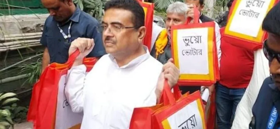 fake voters, Suvendu, commission, তৃণমূলের স্বার্থ রক্ষার্থে রাজ্যে ১৬ লক্ষের বেশি ভুয়ো ভোটার, ১৪ হাজার পাতার নথি কমিশনের হাতে তুলে দিয়ে সরব শুভেন্দু