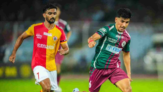 কামিংসের শেষ মুহূর্তের গোলে ডার্বি ড্র, স্বপ্নভঙ্গ এড়ালেও আইএসএল ট্রফির অঙ্কে সুবিধাজনক জায়গায় ইস্টবেঙ্গল কামিংসের শেষ মুহূর্তের গোলে ডার্বি ড্র, স্বপ্নভঙ্গ এড়ালেও আইএসএল ট্রফির অঙ্কে সুবিধাজনক জায়গায় ইস্টবেঙ্গল