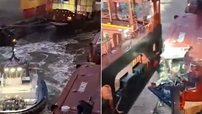 জার্মানির উপকূলে উত্তাল সমুদ্রে পণ্যবাহী জাহাজের সঙ্গে ধাক্কা বিলাসবহুল প্রমোদতরীর, ক্ষতিগ্রস্ত লাইফবোট জার্মানির উপকূলে উত্তাল সমুদ্রে পণ্যবাহী জাহাজের সঙ্গে ধাক্কা বিলাসবহুল প্রমোদতরীর, ক্ষতিগ্রস্ত লাইফবোট